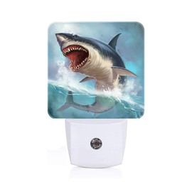 FSHVQKD Great White Shark Night Light,Plug Into Wall for Boys Girls Bedroom Decorative Square Night Light Lamp 0.5w Sleep Friendly