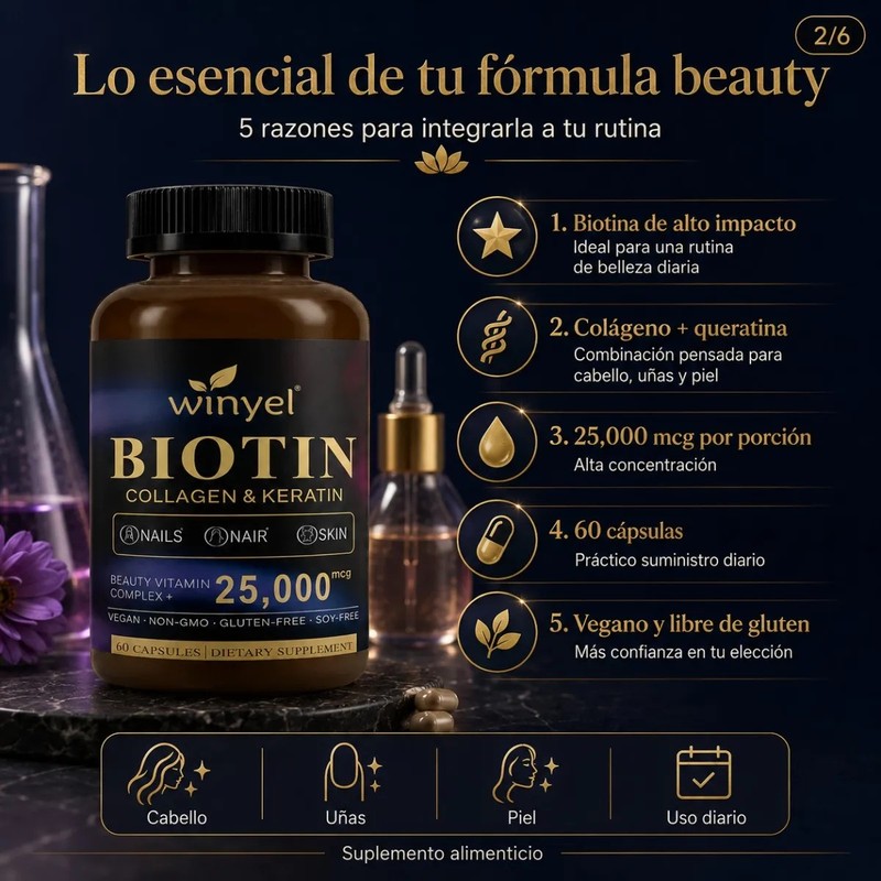 Biotina Para Belleza Cabello Uñas Y Piel 60 Cápsulas