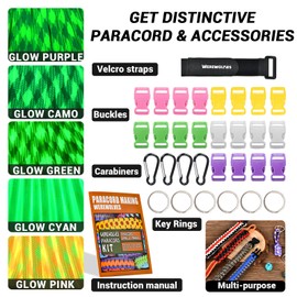 WEREWOLVES 550 Paracord Kits 100ft Each Color - 5 Colors Parachute Cord Combo 7 Strand Type III Parachute Cord 4mm for Crafting, Dog Collar, Survival Bracelets (Glow in The Dark, 100FT Each Color)