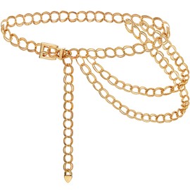 HIQUACC Punk Rock Metal Chunky Waist Chain Belt Buckle Type Jewelry Belly Chain for Women (Gold 2-M)