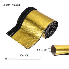 sourcing map Heat Shroud Sleeve Aluminized Gold Sleeving 25mm 1 Inch ID x 100cm 3.3FT Heat Cable Sleeving for Hose Wire Heat Protection with Hook&Loop,10PCS Stainless Steel Ties