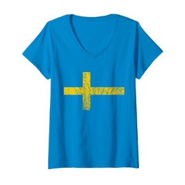 Womens Sweden Flag Swedish Nordic Cross Scandinavia Europe Travel V-Neck T-Shirt