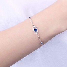 S925 Sterling Silver Blue Evil Eyes Link Bracelet Sparking Cubic Zirconia Link Daily Protection Adjustable Chain Jewelry Gift for Women