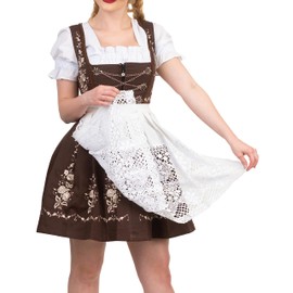 3-Piece Brown Dirndl Dress Set for Women – Short Traditional German Oktoberfest Outfit 12 XS