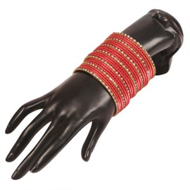 Touchstone New Indian Bollywood Fashion Handcrafted Peeled Pattern Textured Red Golden Dots Antique Look Very Attractive Designer Jewelry Bracelets Bangle. Set of 25. for Women.