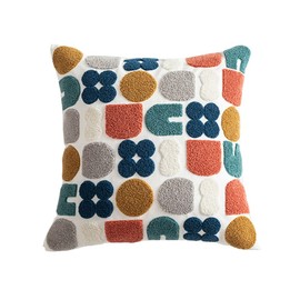 XSlive Boho Abstract Tufted Throw Pillow Cover Geometric Embroidered Decorative Pillowcase Farmhouse Cotton Square Accent Cushion Cover for Sofa Couch Bedroom (Type H,18"x18")