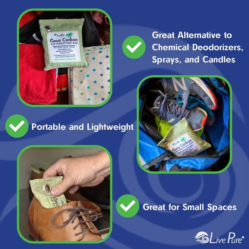 LivePure CocoCarbon Coconut Carbon Air Purifying Bag Odor Eliminator 7-Pack,