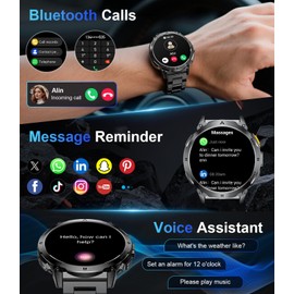 FOXBOX 1.62 Inch AMOLED Men's Smartwatch with Phone Function, 3ATM Waterproof Smart Watch with LED Torch for Android/iOS, 110+ Sports Modes, Fitness Watch, 24/7 Heart Rate/Sleep Monitor, Jet Black