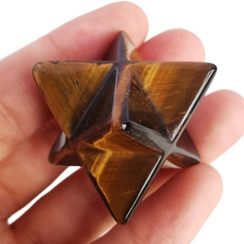 Lovionus89 Natural Tiger's Eye Merkaba Crystal Protection Sacred Meditation Energy Generator Healing Chakra Six Pointed Star 1 Inch