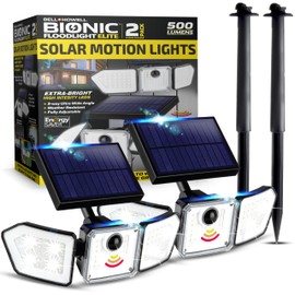 Bionic Flood Light 2 Pk Solar Lights Outdoor Waterproof, 500 Lumens Motion Sensor Outdoor Lights, Solar Motion Lights Outdoor for House, Solar Security Lights, Solar Powered Flood Light As Seen on TV