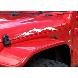 Decal for Jeep Wrangler Hood Decals Sticker Mountains I Compatible with All Jeeps JK TJ YJ CJ or Any Truck Sedan Pair Set of 2 White