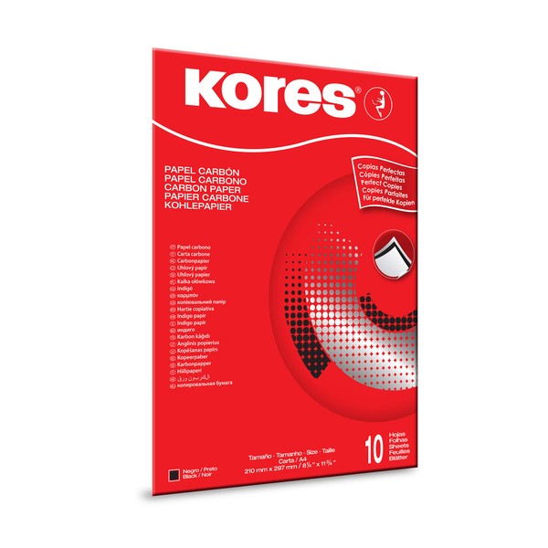 Kores Carbon Paper, Black, for Typewriting, 21 x 29.7cm, Folder of 10 Sheets