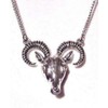 Goat Head Pendant Necklace Baphomet Aries Capricorn Silvertone Big Horn