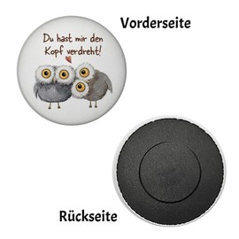 Owl Magnet Round with Saying "Du hast Mir den Kopf verdreh" Pair of Couples Cuddle Love Partner Girlfriend Valentine's Gift