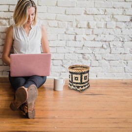 MAGICLULU Bamboo Trash Can, Woven Waste Basket Decorative Wicker Basket 8 Inch Boho Rubbish Bin Woven Flower Pot Bamboo Vase Garbage Can Office Rattan Weaving Basket