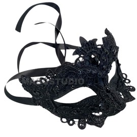 MASQ Brocade Lace Masquerade Ball Mask Pair Burlesque Mardi Gras Birthday Prom Wedding Party (Black Lace)