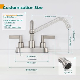 KroBer 4 Inch Centerset Laundry Faucet, 2 or 3 Hole Deck Mount, Brushed Nickel Utility Sink Faucet with 360° Swivel Spout and 3/4'' Thread End Garden Hose Adapter