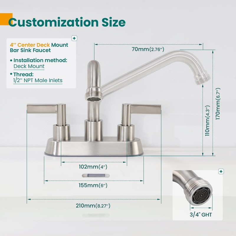 KroBer 4 Inch Centerset Laundry Faucet, 2 or 3 Hole
