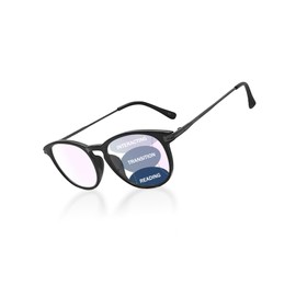 YIJIA-YOUNG Progressive Multifocal Reading Glasses Women Men No Line Bifocal Transition Readers Mid-Near Range 3ft Round Lens (Black, 3, Diopters)