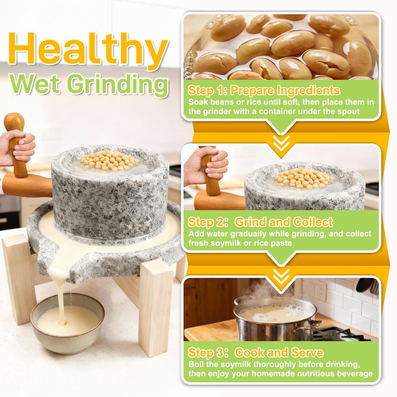 Natural Stone Grain Mill, Manual Granite stone grinder with Wooden