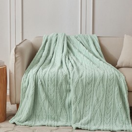 COOVA Premium Sherpa Throw Blanket - 3D Stylish Design Super Soft Cozy Fleece Blanket, Thick Plush Fuzzy Fluffy Lightweight Warm Throw for Women,Couch,Bed,Sofa,Chair(Sage Green 50"x60")