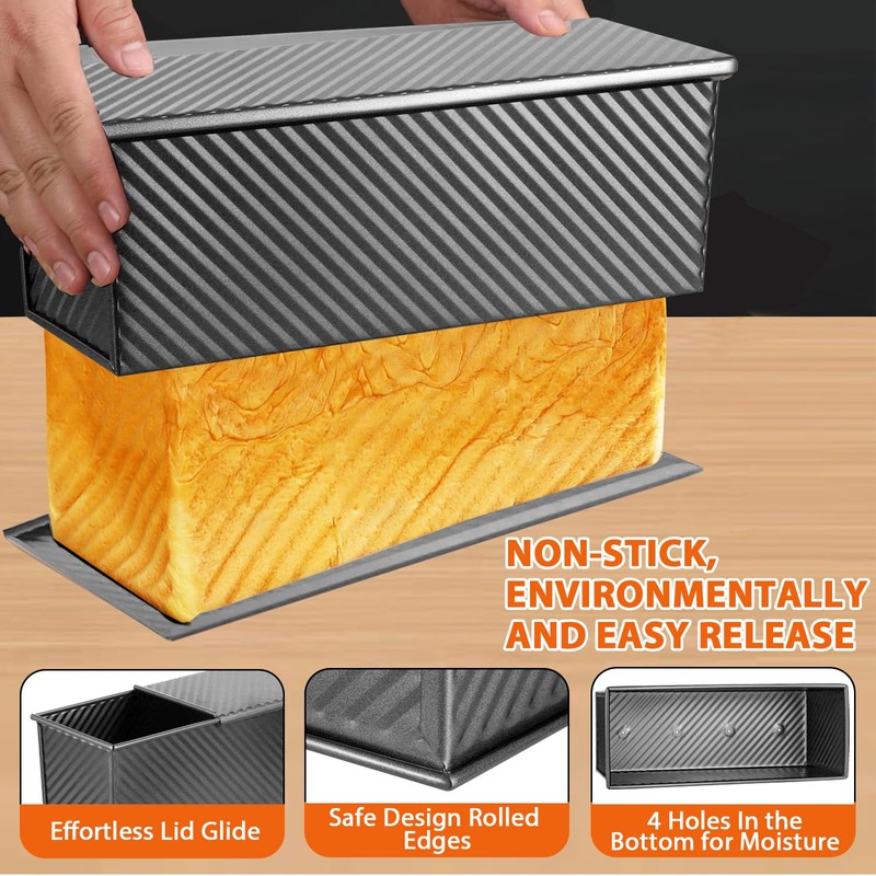 AVSQUINE Non-Stick Pullman Loaf Pan with Lid 13x4 Inch -