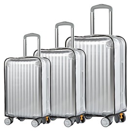 Set of 3 Transparent Suitcase Covers, 20 + 24 + 28 Inch Suitcase Set, PVC Suitcase Cover, Waterproof Dustproof Suitcase Cover, transparent, simple