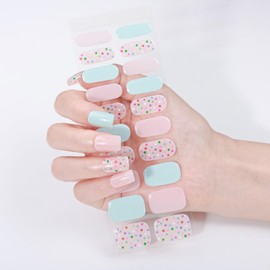 NKA Semi-Cured Gel Nail Strips Kit, 20 Strips in 10 Sizes – Quick & Easy Application – Cures in 60 Seconds – Includes Mini File, Cuticle Stick & Prep Pads – Long-Lasting, POLKA POP