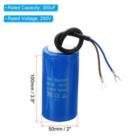 PATIKIL CD60 Run Capacitor, 2 Pack 300uF 250VAC 50/60Hz Motor Starting Capacitor with 2 Wires for Air Compressor Motor Starts Running