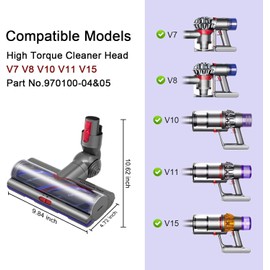 Torque Drive Floor Nozzle for Dyson V11 V15 V10 V8 V7 Brush Anti-Tangle Adjustable Suction Power Electric Floor Brush for Hard Floors and Carpets Replacement Brush Accessories