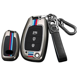 HIBEYO Flip 3 Button Key Fob Cover for Hyundai Tucson Sonata Fe Creta Mistra Elantra Ioniq Venue IX35 I10 I20 I30 I40 Solaris Kona Santa Fe Accessories Alloy+TPU Key Shell Cover-3 Button Black