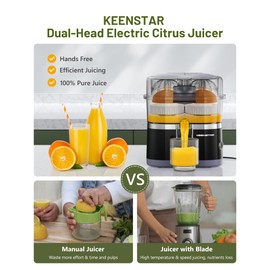 KEENSTAR Electric Citrus Juicer, Dual-Head Orange Juicer Squeezer with Power Cord, Portable Juicer with Cleaning Brush for Lemon, Grapefruit, High Juice Yield, One Touch Operation, Easy to Clean