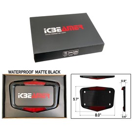 ICBEAMER Waterproof Universal Fit Most Motorcycle License Plate Frame w/ 6+ Flashing LED Tail +Brake Light [Matte Black]