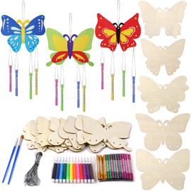 Ainiv 8 Pack Butterfly Wind Chime Crafts for Kids, DIY Paint Wooden Windchimes, Butterfly Decorative Wind Chime Craft Set, Wooden DIY Art Craft Activities for Children Age 4 5 6 7 8 +