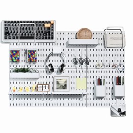 Keepo Pegboard Combination Kit, Pegboards and Accessories Modular Hanging for Wall Organizer, Crafts Organization, Ornaments Display, Nursery Storage, Peg Board (White, 33″×22″)