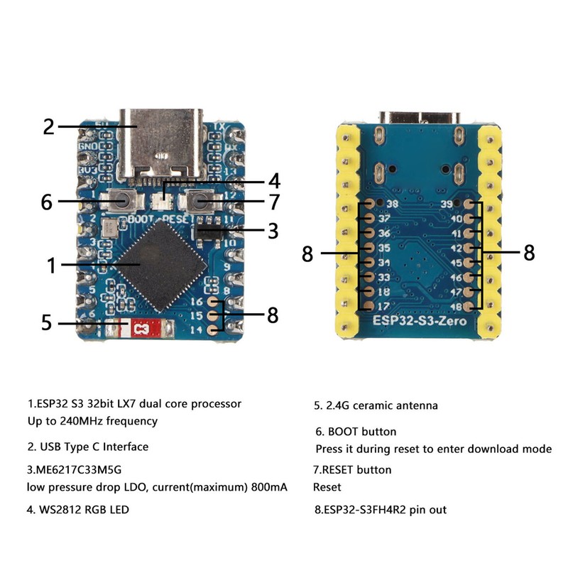 WiFi Development Board 512KB SRAM 2MB PSRAM 240MHz Dual Core
