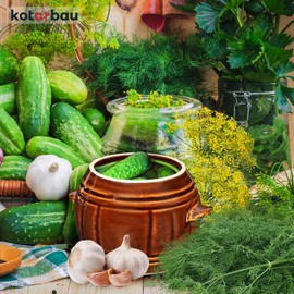 KOTARBAU® Fermentation Pot Stoneware Pot 1 L Sauerkraut Pot Cucumber Pot with Lid Preserving Pot Ceramic Pot Stoneware Container Small Ceramic Barrel Brown Clay Pot Stoneware