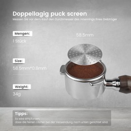 HOLIHOKY Puck Screen 58 mm, 0.8 mm Thick Espresso Sieve with Acrylic Storage Box, Reusable Portafilter Sieve for Portafilter 58 mm, Stainless Steel 304 Double Filter