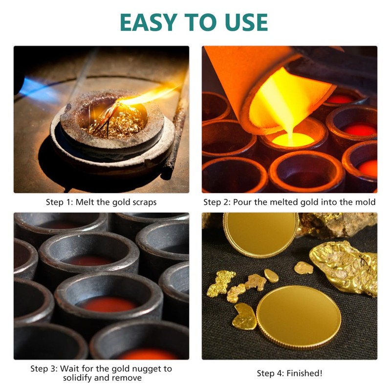 VILLCASE 4Pcs Round Graphite Ingot Molds 2 Inch Metal Casting