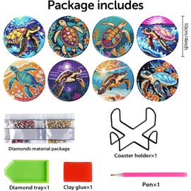 Set of 8 Diamond Painting Coasters with Holde Turtle Design DIY Craft Set for Crafts Adults and Beginners, for Home Decoration (Gift Idea for Birthday/Christmas)