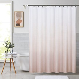 Pink Ombre Waffle Weave Shower Curtain Water Resistant Decorative White to Blush Pink Gradient Print Bathroom Spa Hotel Fabric Shower Curtain Liner with 12 Grommets, 70"x72"