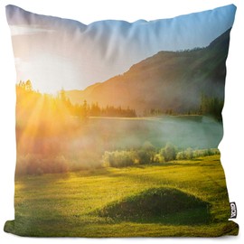 VOID Bergsee Landschaft Panorama Kissenbezug Kissenhülle Dekoration wasserfest Outdoor Garten Kissen bezug deko, Kissen Größe:40 x 40 cm