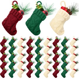 Jerify 48 Pcs Christmas Mini Stockings 3.94 Inches Knit Knitted Rustic Christmas Stockings Tiny Xmas Stockings Christmas Tree Ornaments for Party Holiday Family Home Decor(Burgundy, Beige, Green)