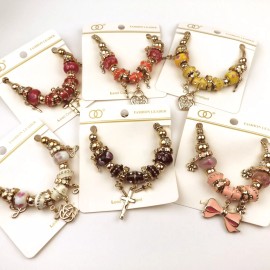 Unbranded Lot of 6 Large Glass Bead Charm Statement Bracelets Color Variety Costume