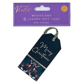 Design by Violet Christmas Woodland Reindeer Gift Tags Xmas - Pack of 8 - Pre Strung Luxury Tags - Gift Tags for Presents - Gift Wrap for Christmas - Christmas Wrap
