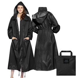 Womens Long Raincoats Rain Jacket Waterproof Packable Outdoor Hooded Windbreaker Lightweight Adjustable Waist for Outdoors