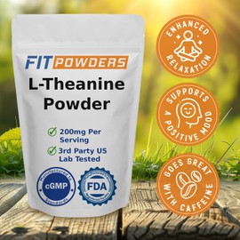 FitPowders L-Theanine Powder, 100% Pure L Theanine Powder Bulk Supplement, Scoop Included, Non-GMO, Vegan, Gluten Free (100 Grams)