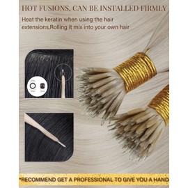 Hetto Nano Beads Hair Extensions Real Human Hair Remy Platinum Blonde Nano Loop Hair Extensions Invisible 50s 50g 16 Inch #60