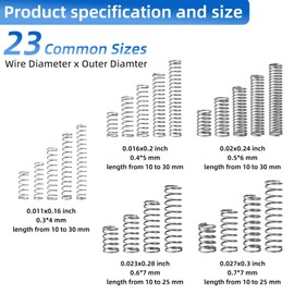 380PCS Stainless Steel Compression Springs Assortment Kit - Small & Tiny Springs with 23 Different Sizes, Metal Compression Springs for Pen Repair, Home DIY, Workshop & Industrial Use