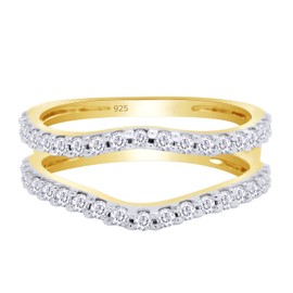 AFFY 1.00 Carat Round White Cubic Zirconia 14K Yellow Gold Over Sterling Silver Enhancer Guard Ring Size - 8.5